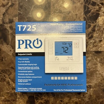 ***NEW***PRO1 IAQ T725 Digital 7-Day or 5/1/1 Programmable Thermostat HVAC - Image 1 of 3
