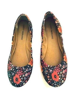 Bailarinas planas florales negras Lucky Brand LK Emmie 9 M/40 suelas de goma Foto 1 de 4