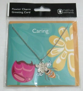 NATIVE PEWTER CHARM WITH CHAIN CARING BEE PAUL WINDSOR HAIDA HEILTSUK CANADA - Picture 1 of 2