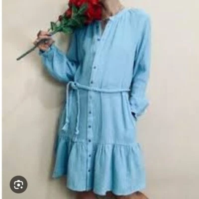 Vestido Magaschoni Gasa Botón Delantero Manga Larga Azul Talla M Pastel Orgánico Foto 1 de 4