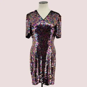 Vintage 80s Sequin Dress 10 100% Silk Dopamine Swiftie Glam Wiggle Maximalist - Picture 1 of 7