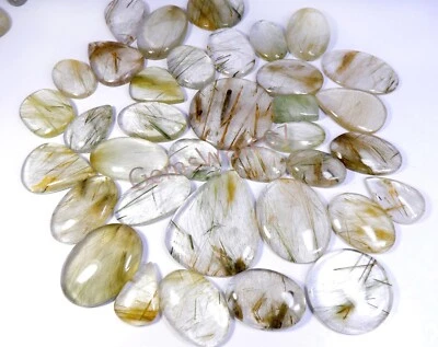 Multi Rutile Quartz Cabochon Rutilated Natural Gemstone Wholesale Lot 250 Cts - Image 1 of 4