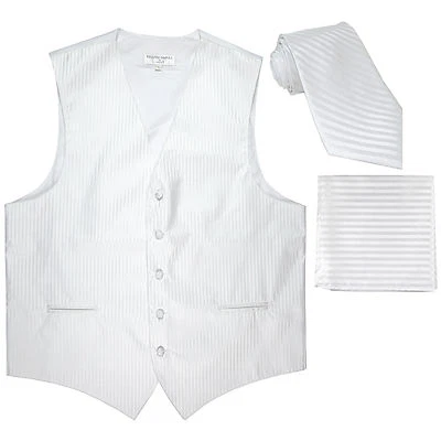 New Men's Formal Vest Tuxedo Waistcoat_necktie set stripes wedding party white  - Image 1 of 4