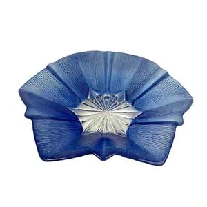 VTG Blue Glass Large Bowl Starburst Mid Century Modern 10" Wide Frosted - Picture 1 of 16