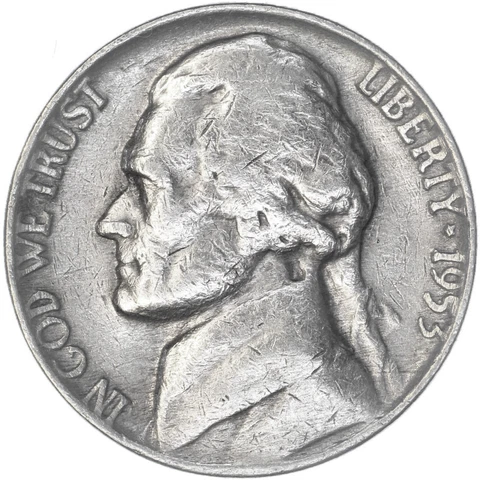 1953 (P) Jefferson Nickel Very Fine VF Cover