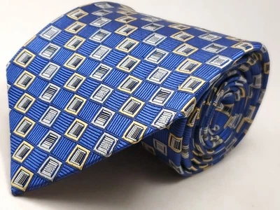 范海森 美国制造 100% 真丝领带 男式 蓝色 金色 白色 银色 领带 全新 — 第 1/4 张图片