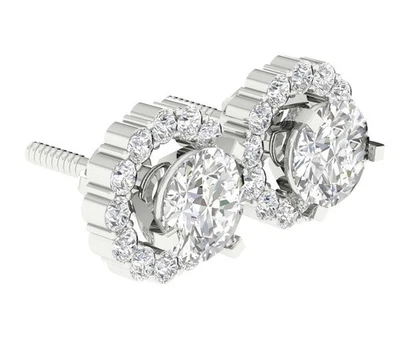 Pendiente solitario de diamantes cultivados en laboratorio chaqueta extraíble VS F 1,40 quilates oro 14K Foto 1 de 4