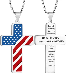 Kreuz Halskette für Männer, Premium amerikanische Flagge Edelstahl mit 24 Zoll Lord - Bild 1 von 6