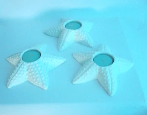 Set x 3 White Ceramic Starfish Tealight Holders + Tealights - Picture 1 of 4