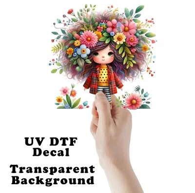 Pegatina/calcomanía transparente UV DTF cabello floreciente niña Foto 1 de 4