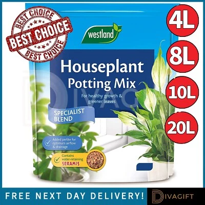 HOUSEPLANT POTTING MIX COMPOST SOIL PEAT FREE SERAMIS HOUSE PLANT 4-20L WESTLAND