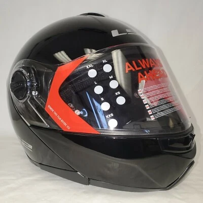 LS2 Strobe Flip-Up Modular Motorcycle Helmet Shiny Gloss Black XLarge NEW Foto 1 de 4