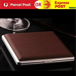Stainless Steel+Pu Cigar Black Cigarette Tobacco Case Pocket Pouch Holder Box Au - Picture 1 of 6