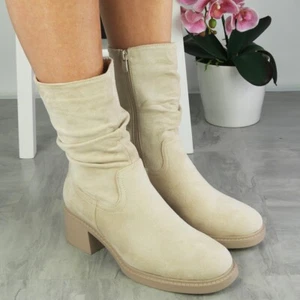Botas Zapatos Damas Tacones Acanalados Cálidos Forrados Cremallera Media pantorrilla Cómodas Informales Mujer Talla - Imagen 1 de 6