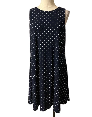 Vestido Anne Klein 14 Azul Marino Marfil Lunares Elastizado Sin Mangas Lavable Foto 1 de 4