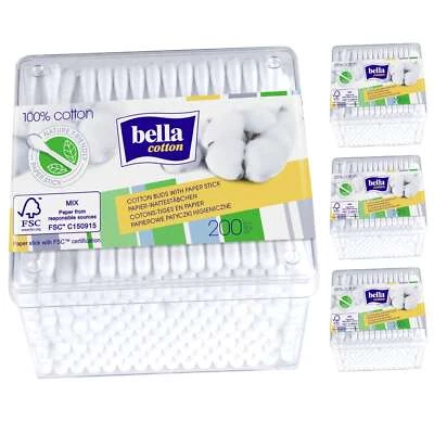 bella cotton Wattestäbchen in der Box 200 Stück 4er Pack