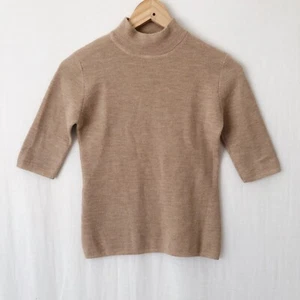 David Lawrence Knit Top Size Small Beige Merino Wool Short Sleeve Mock Neck - Picture 1 of 9