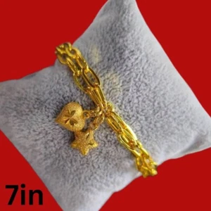 STAR Heart 18K 22K 23K 24K THAI BAHT YELLOW GOLD WOMEN Bracelet 7 in - Picture 1 of 7
