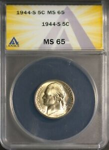 1944-S 35% Silver 5C Jefferson Head Nickel MS 65 ANACS # 7269892 + Bonus