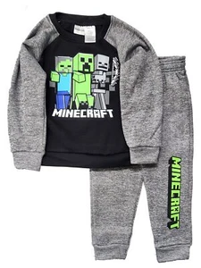 Black & Gray Boys Minecraft Crewneck Sweatshirt & Pants Sweats Set Size 4 - Picture 1 of 2
