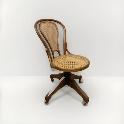 rare antique oak bentwood office chair adjustable cast iron castors tlc - Image 1 of 4