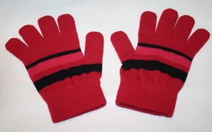 Unisex Boys Girls Burgundy Gloves Black Striped Knit Winter One Size Dollar Gen - Picture 1 of 8