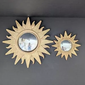 Set of 2 Vintage Sunburst Gold Convex Mirrors By The Bombay Company - Picture 1 of 5