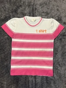 Vintage 1970's Girls Nylon Shirt with t-shirt On Front- Pink Stripes- Size 4 - Picture 1 of 6