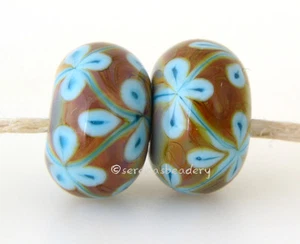 Coppia fiori marroni BLU TURCHESE RAKU *set perline vetro lavorato a lume TANERES sra - Foto 1 di 5