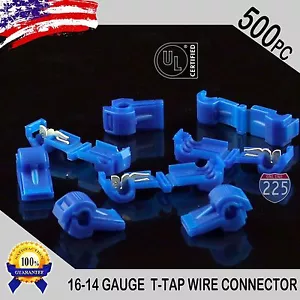 500 Pack T-Taps Blue 16-14 AWG Gauge Quick Slide Connectors Car Audio Alarm UL - Picture 1 of 1