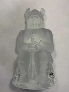 Sea Glasbruk w/ Sticker ~ FROSTED GLASS VIKING PAPERWEIGHT ~ Kosta, Sweden - Picture 1 of 12