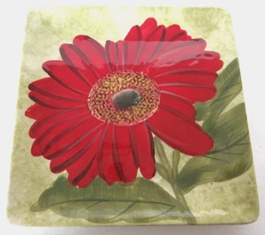 Plato Pintado a Mano Decorativo Diseño Floral Rojo 8" Cuadrado por ND Cerámica - Imagen 1 de 5