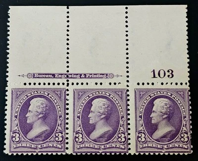 US STAMP BLOCK ANDREW JACKSON 1895 3c SC#268 ENGRAVED DBL LE WMK MNHOG! CV$345!! - Image 1 of 3