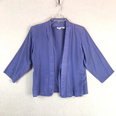 Blazer vintage para mujer 14 azul seda mezcla de algodón seda real frente abierto abuela Foto 1 de 4