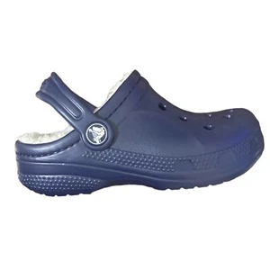CROCS Navy Blue / Oatmeal Classic Lined Clogs Size c8/c9 - Picture 1 of 3