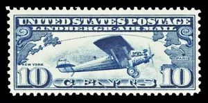 Scott C10 1927 10c Dark Blue Lindbergh Airmail Issue Mint VF OG NH Cat $12.50 - Picture 1 of 1