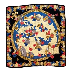 DOUGLAS Black Gold Cosmetics Print Silk Scarf 34.5’’ / 33.5’’ EX COND - Picture 1 of 10