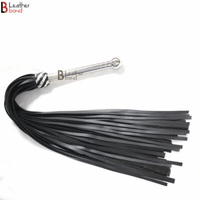 LB'S WHIP Real Genuine Cow Hide Leather Flogger Steel Handle Heavy Duty 50 Falls Black