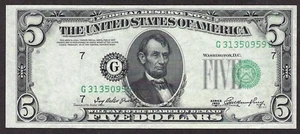 🇺🇸 ERROR 1950A $5 ♚♚MAJOR MISALIGNED OVERPRINT♚♚ HARD TO FIND - Picture 1 of 2