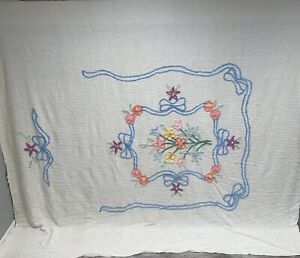 Vintage Chenille Cotton Bedspread Coverlet Floral & Scroll Q/K 92" x 102" - EUC!