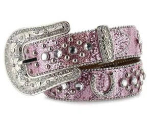 Nocona Western Girls Youth Belt Rhinestones Horseshoe Conchos Pink N4411030 - Picture 1 of 2