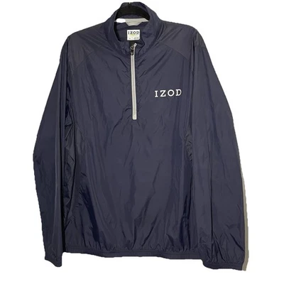 Izod Packable Golf Jacket Men L Navy Blue 1/4 Zip Windbreaker Pullover raincoat - Image 1 of 4