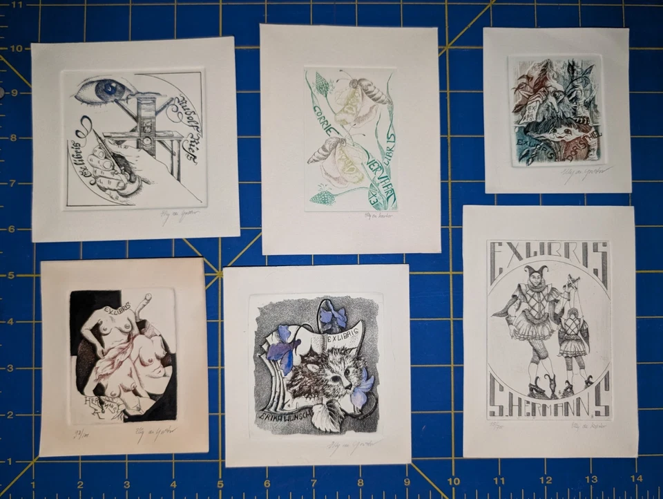 6 Prints Ex libris By Elly De Koster (Artist) Prints Signed Foto 1 de 1