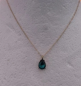 Gold Plated green Teardrop Necklace - Picture 1 of 5