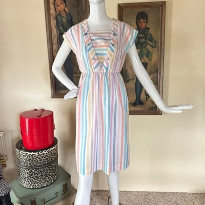 Vestido de día vintage de los años 80 Preppy pastel caramelo rayas New Wave Valley Girl XS/S Foto 1 de 4