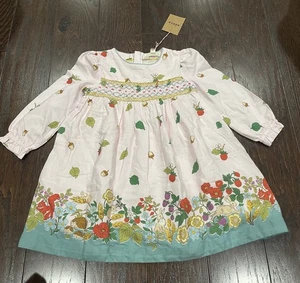 Mini Boden Bess Cosy Smocked Pink Flower Bunny Acorn Leaves Size 3-4Y New - Picture 1 of 10