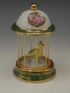 LIMOGES FRANCIA PORCELANA MINIATURA PÁJARO EN JAULA DE COLECCIÓN - Imagen 1 de 7