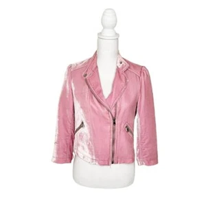 Rebecca Taylor Pink Velvet Style Cropped Moto Jacket US 2 - Picture 1 of 12