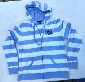 Tommy Hilfiger Women's Size XL Hoodie Full Zip Gray White Wide Stripes EUC - Picture 1 of 10