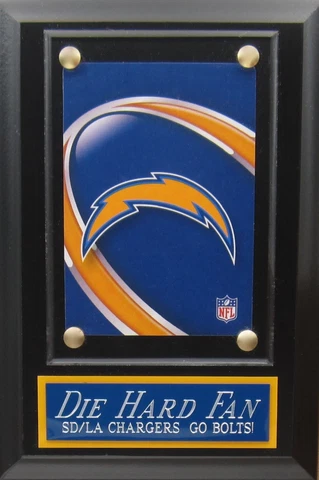 DIE HARD FAN LOS ANGELES CHARGERS LOGO CARD PLAQUE WITH EASEL FOR YOUR MAN CAVE Cover